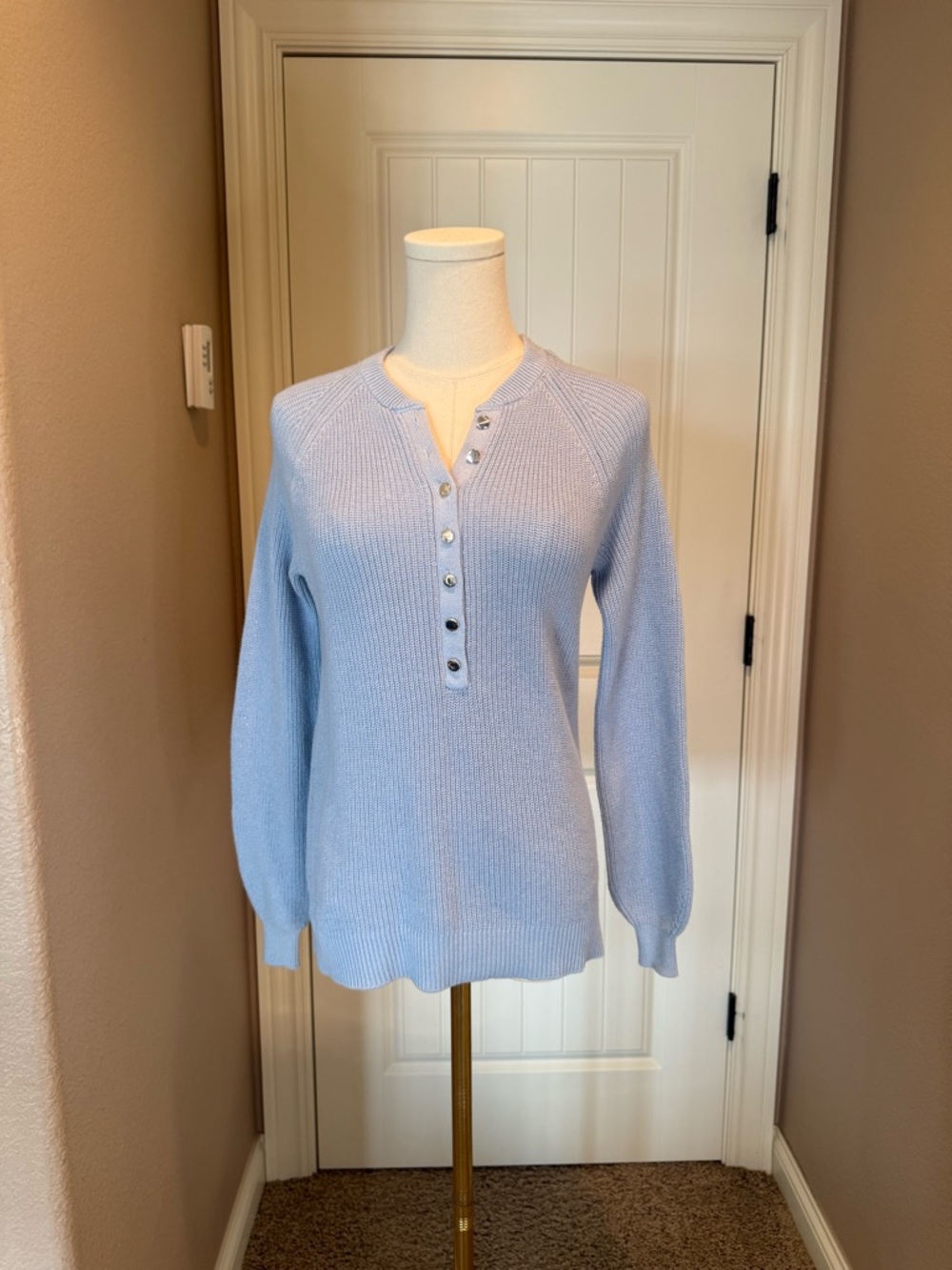 LOFT Pale Blue Button-Front Henley Sweater
